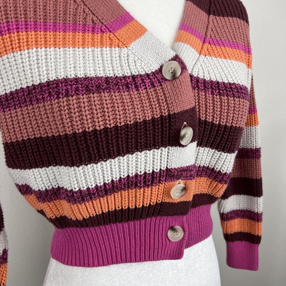 Jessica Simpson Sweater Women Small Pink Orange Striped Button Up Cardigan - Picture 8 of 12